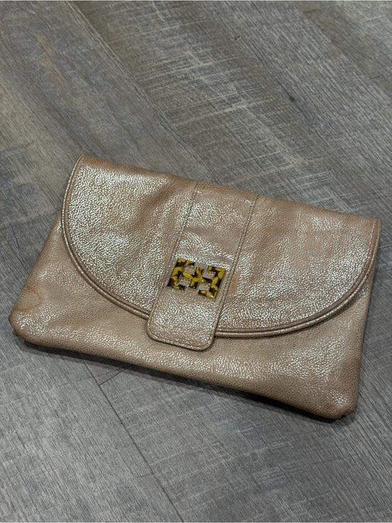 Elaine Turner Handbags - Elaine Turner Arabella Gold Leather Lizard Embossed Clutch Handbag Purse